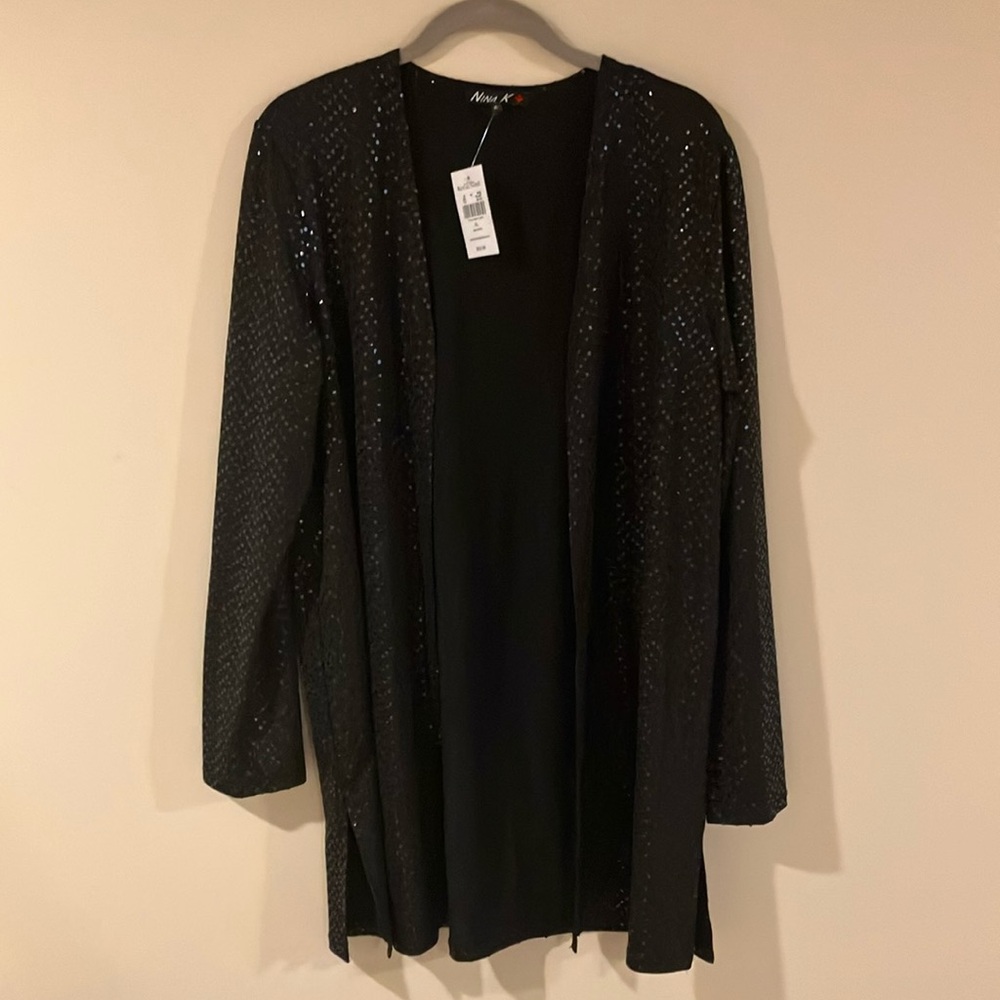 NWT Northern Reflections Open Black Cardigan with Shiny Detail